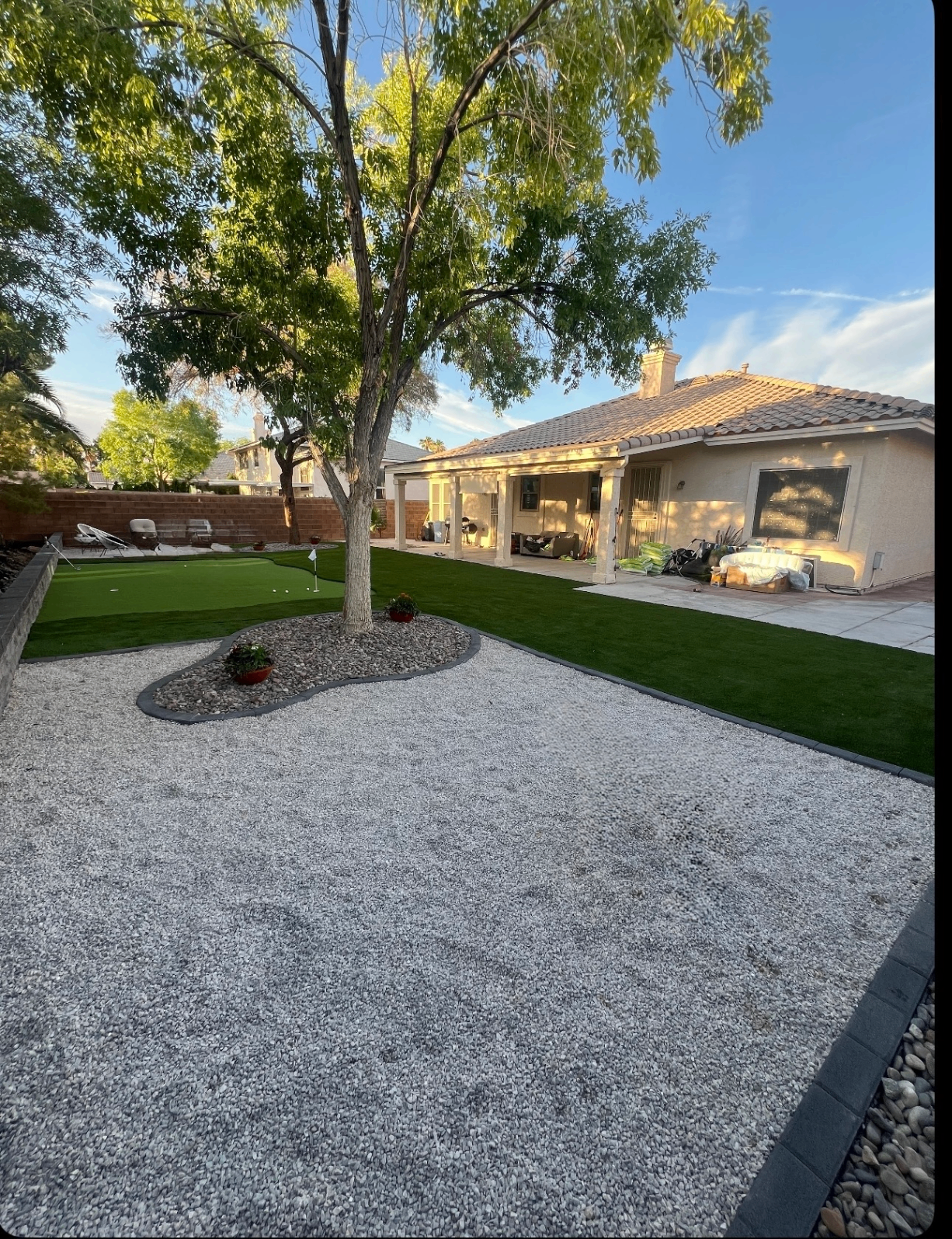 Our backyard before the Myzer renovation — patio view.