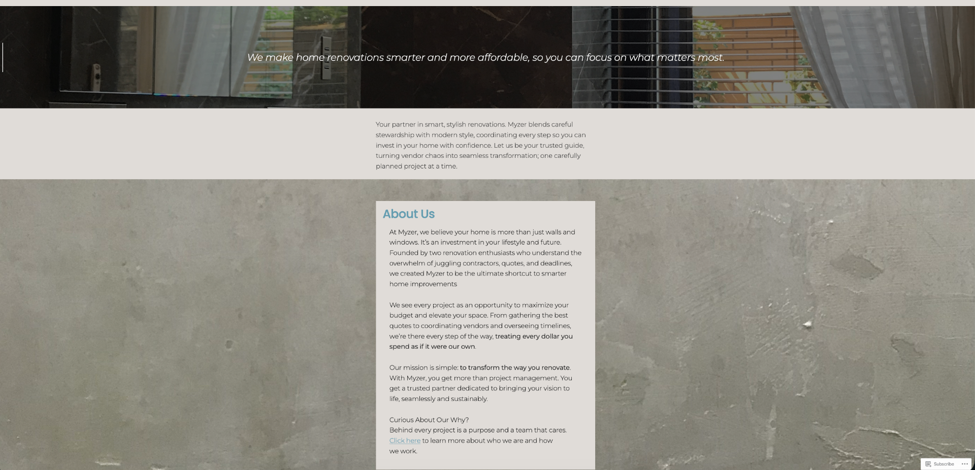 A modern, clean contractor website built by Myzer, with a clear hero, navigation, and booking button.